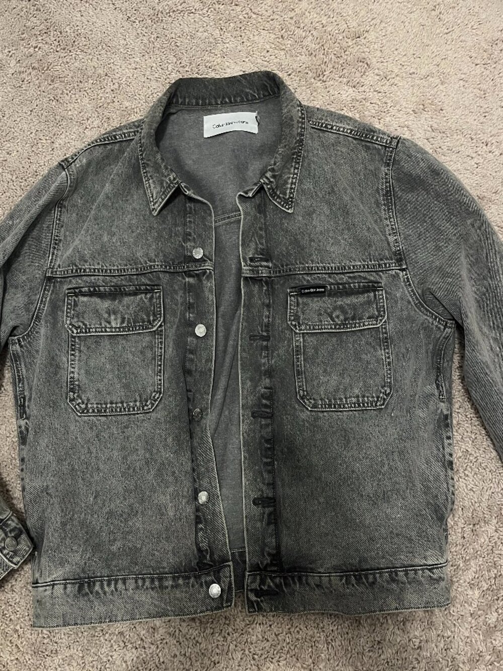 Calvin Klein Jeans Washed Black Acid Wash Denim Trucker Jacket Mens L